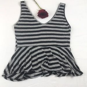 4/$25 black and grey striped peplum Top